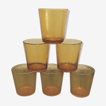 6 verres ambrés lever vintage années 1970