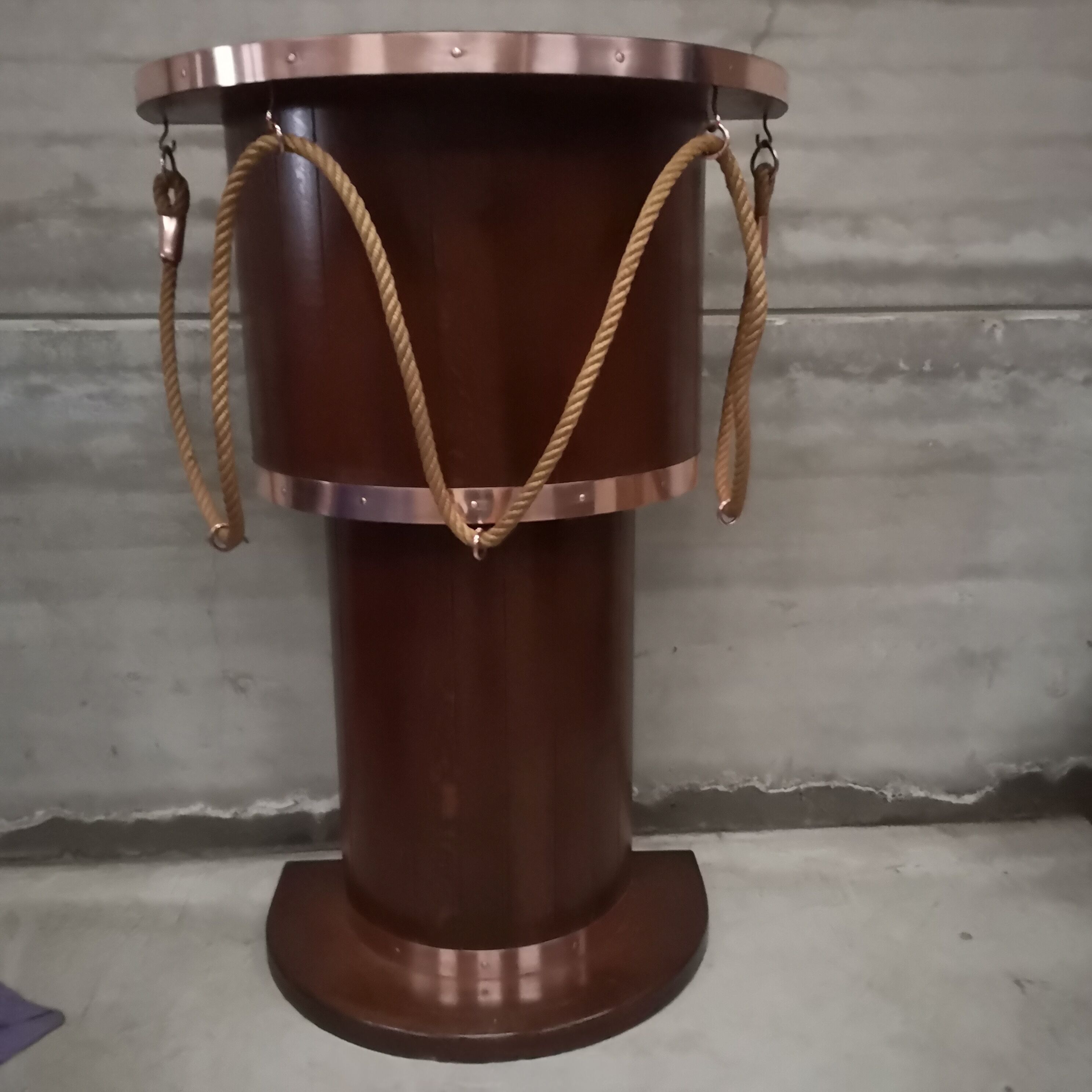 Dutch boat bar solid oak and red copper 1940 1950 art deco