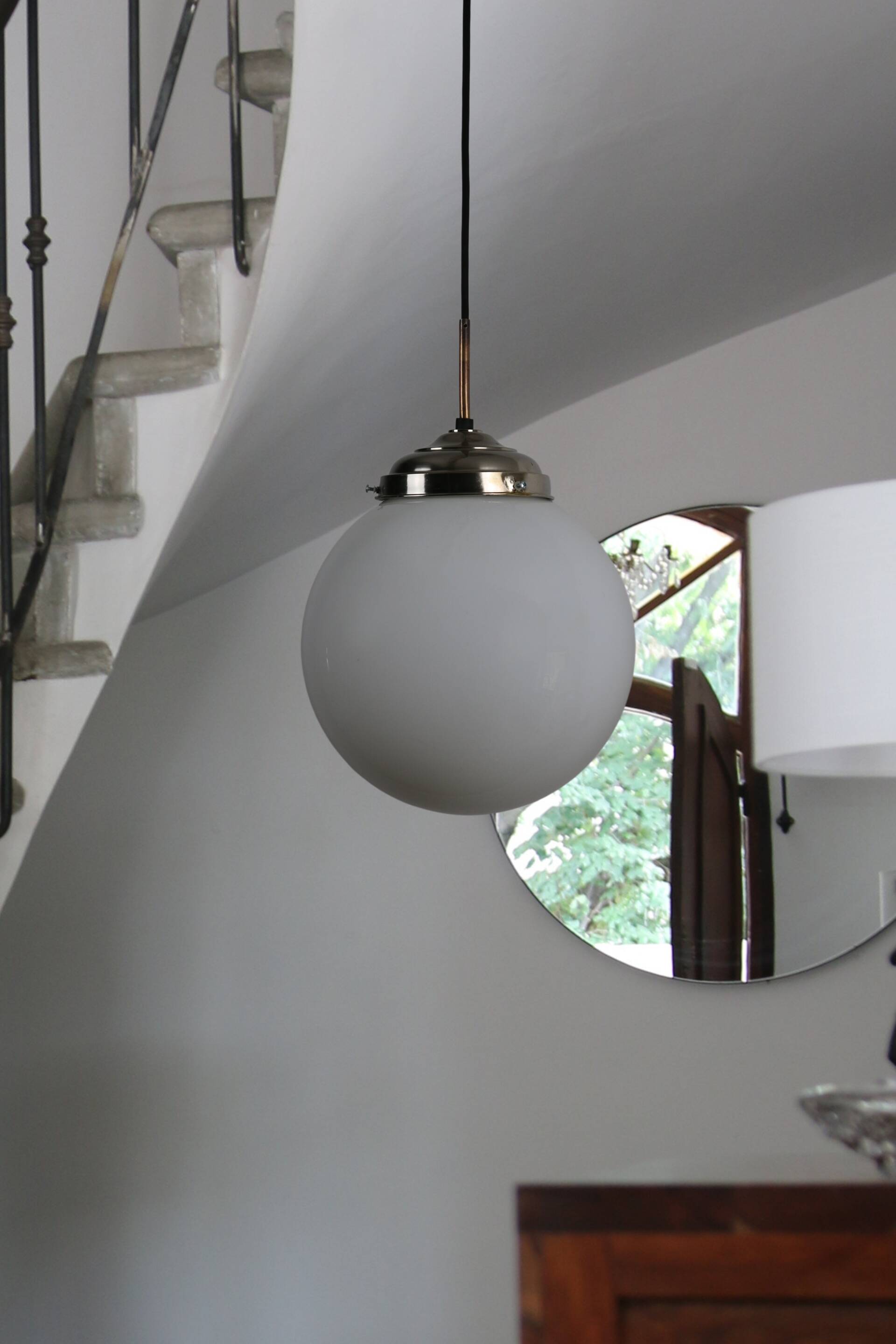 Vintage chrome opaline pendant light, 1970s-80s