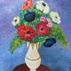 Oil painting on wood panel still life vase bouquet of flowers signed