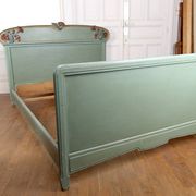Art Nouveau bed in carved and painted wood, Poppies, Circa 1900