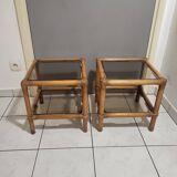 Table, side table in rattan and smoked glass from the 60s, vintage