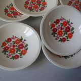 Lot of 9 old Gien soup plates Coralie model 1970s/80s floral decor