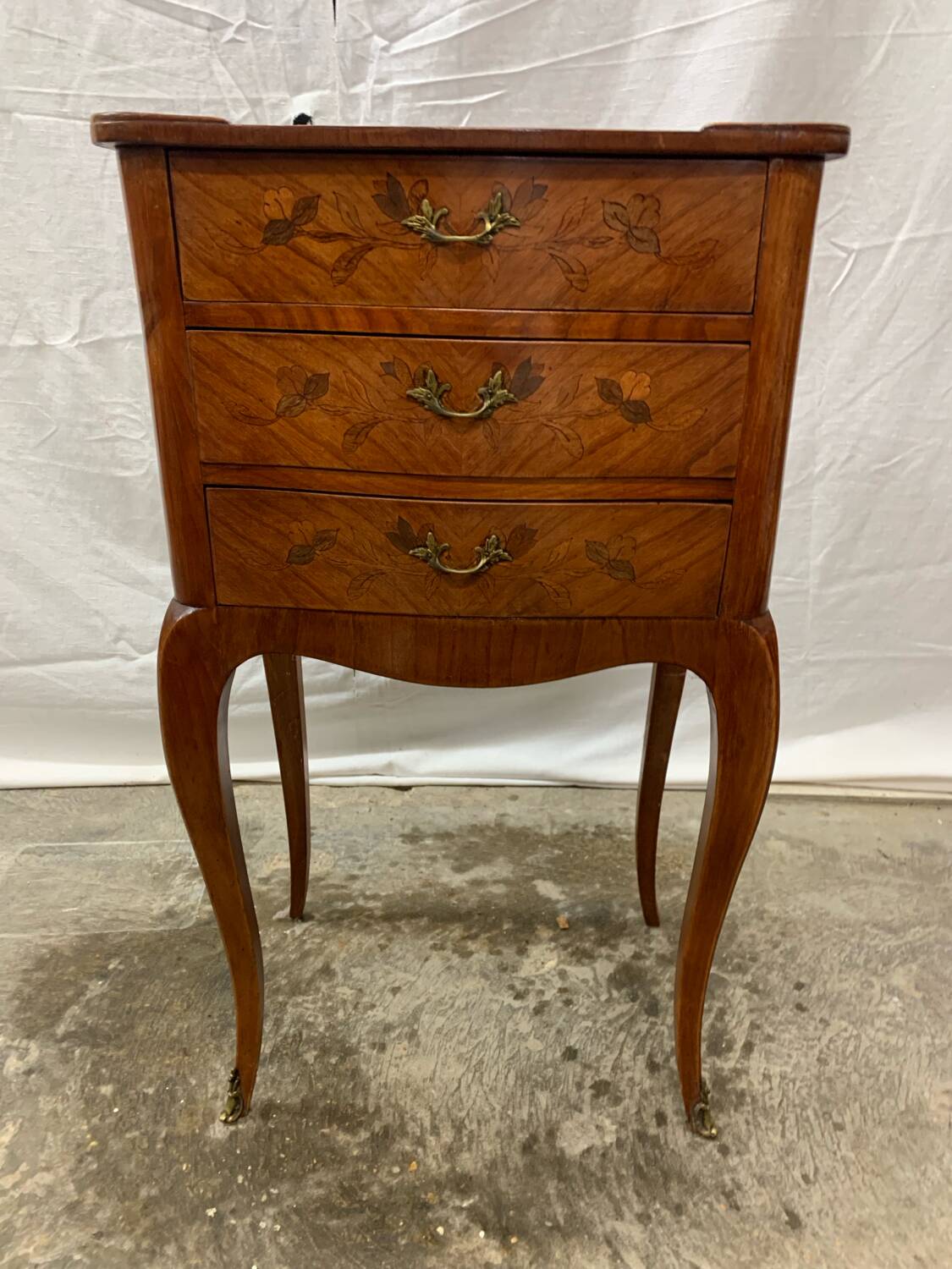 Louis XV style marquetry bedside table with floral flower