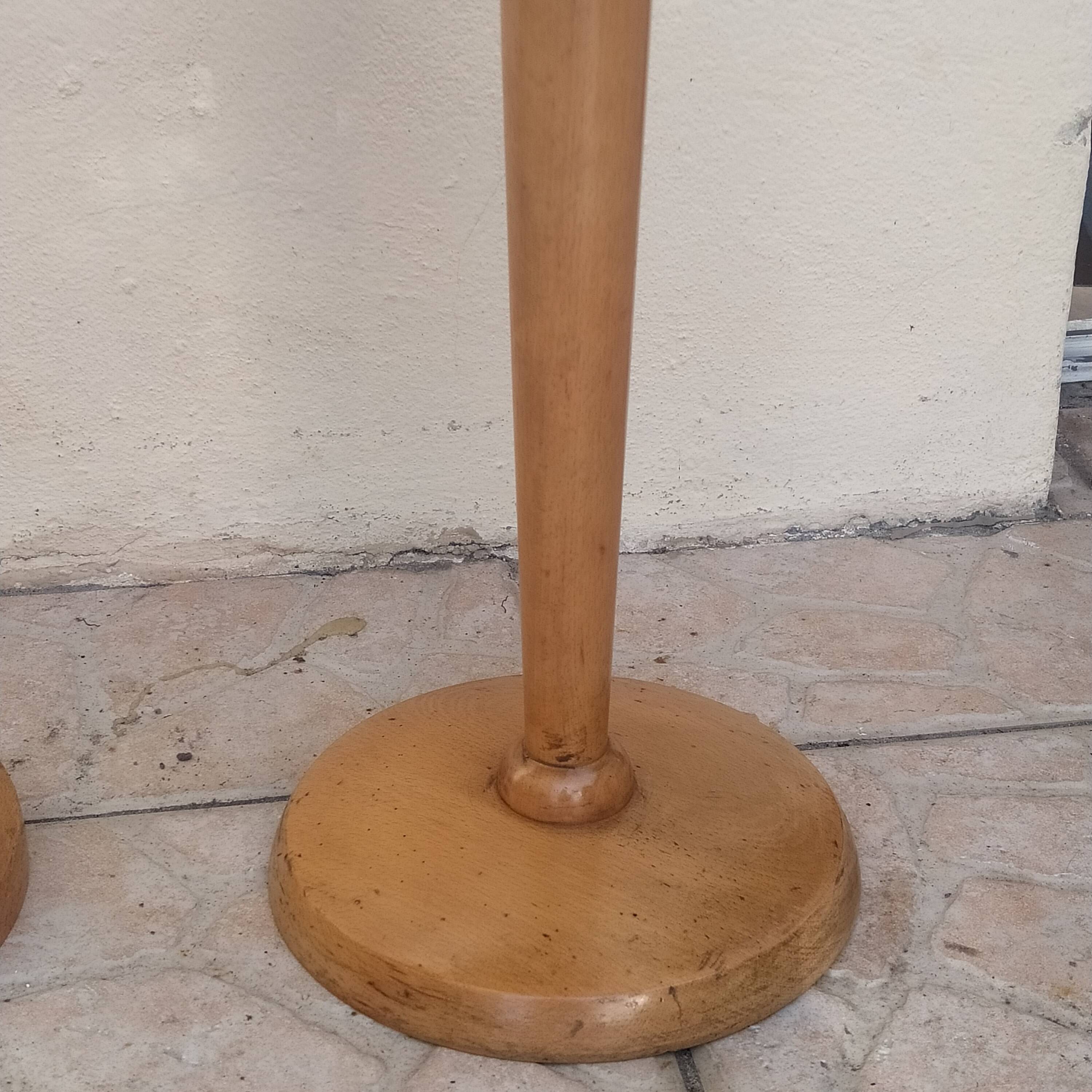 Vintage 1970 wooden pedestal ashtray with shelf