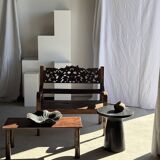 Black solid mango side table (monoxyle) with conical legs