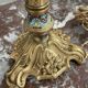 Antique, lamp, bronze, candle holder, gold, cloisonné enamel, ecru white lampshade, flower decor, leaf