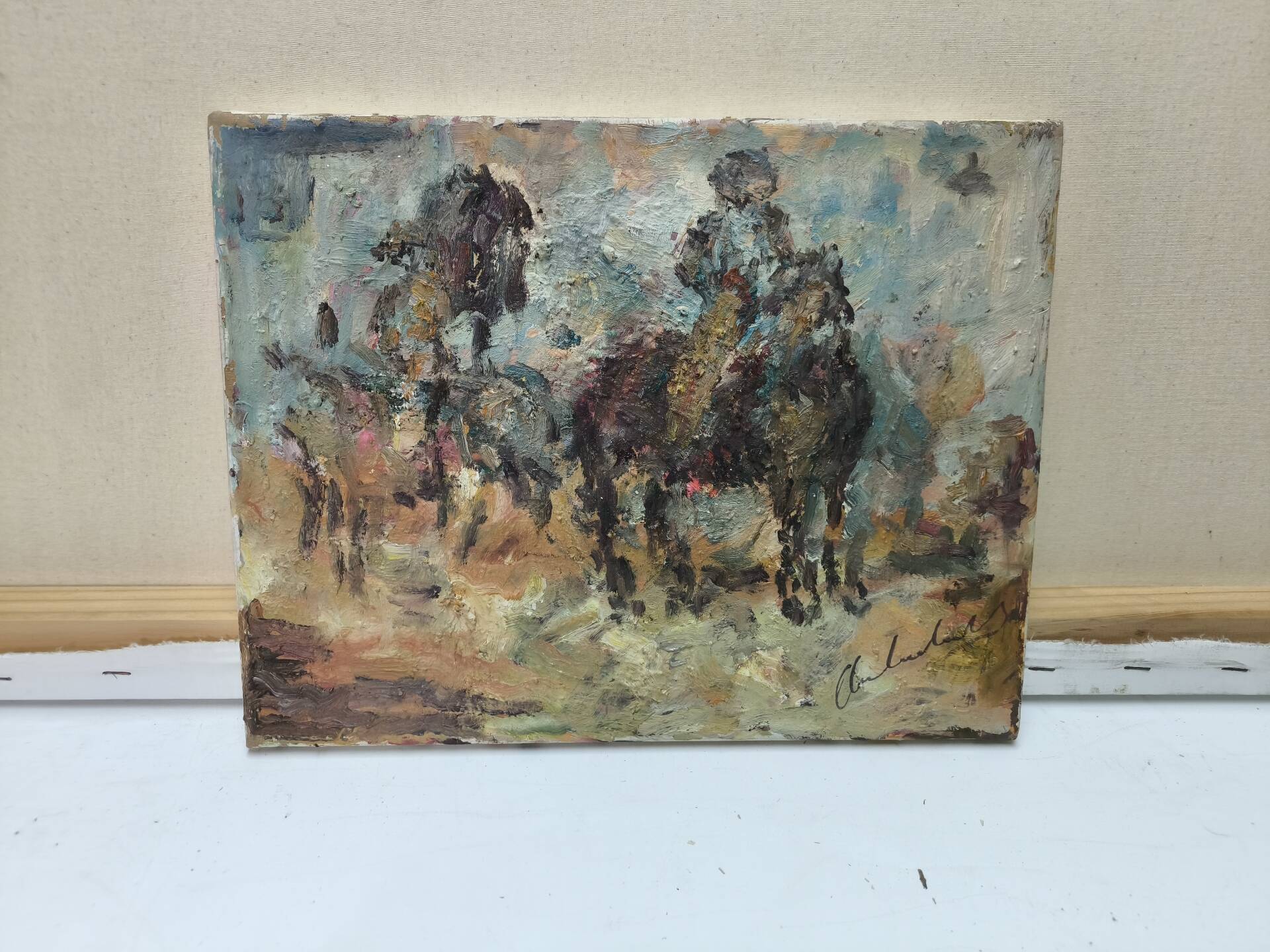 Impressionist Oil Painting of Horses