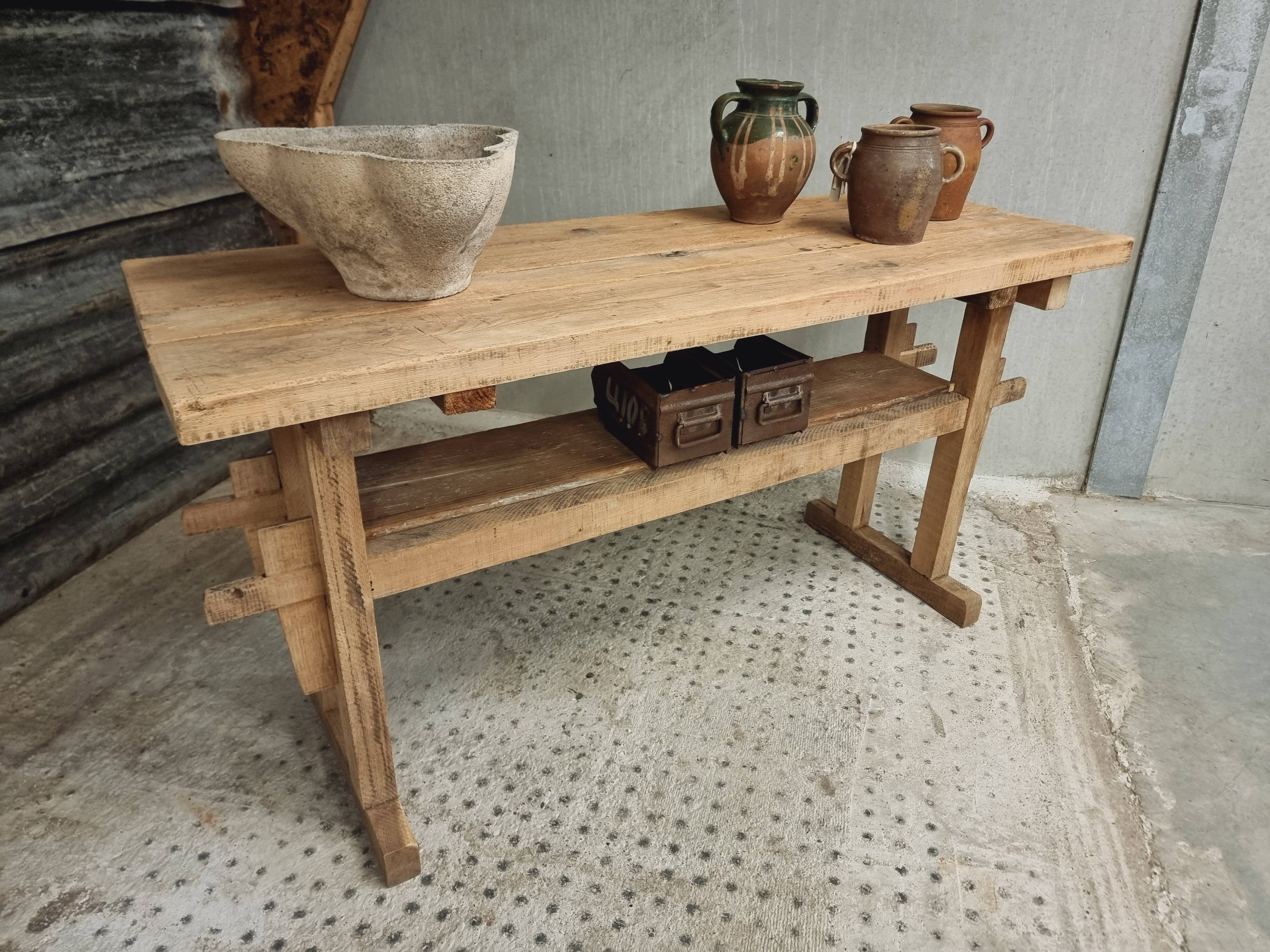 Old workbench side table bathroom furniture oak/beech 60x160cm