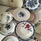 Set of 12 ironstone plates – Deep blue & red