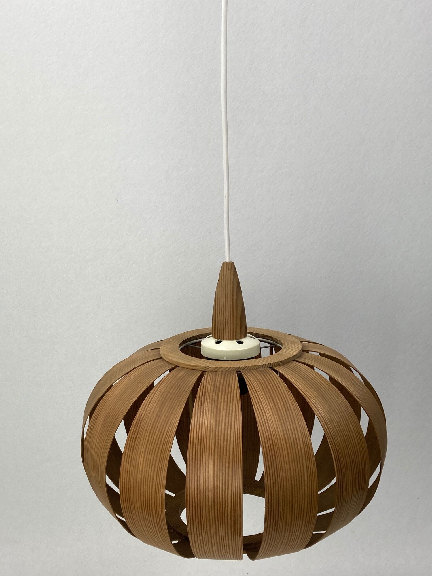 Scandinavian UFO Mushroom Pendants in Wood Veneer, 1970s