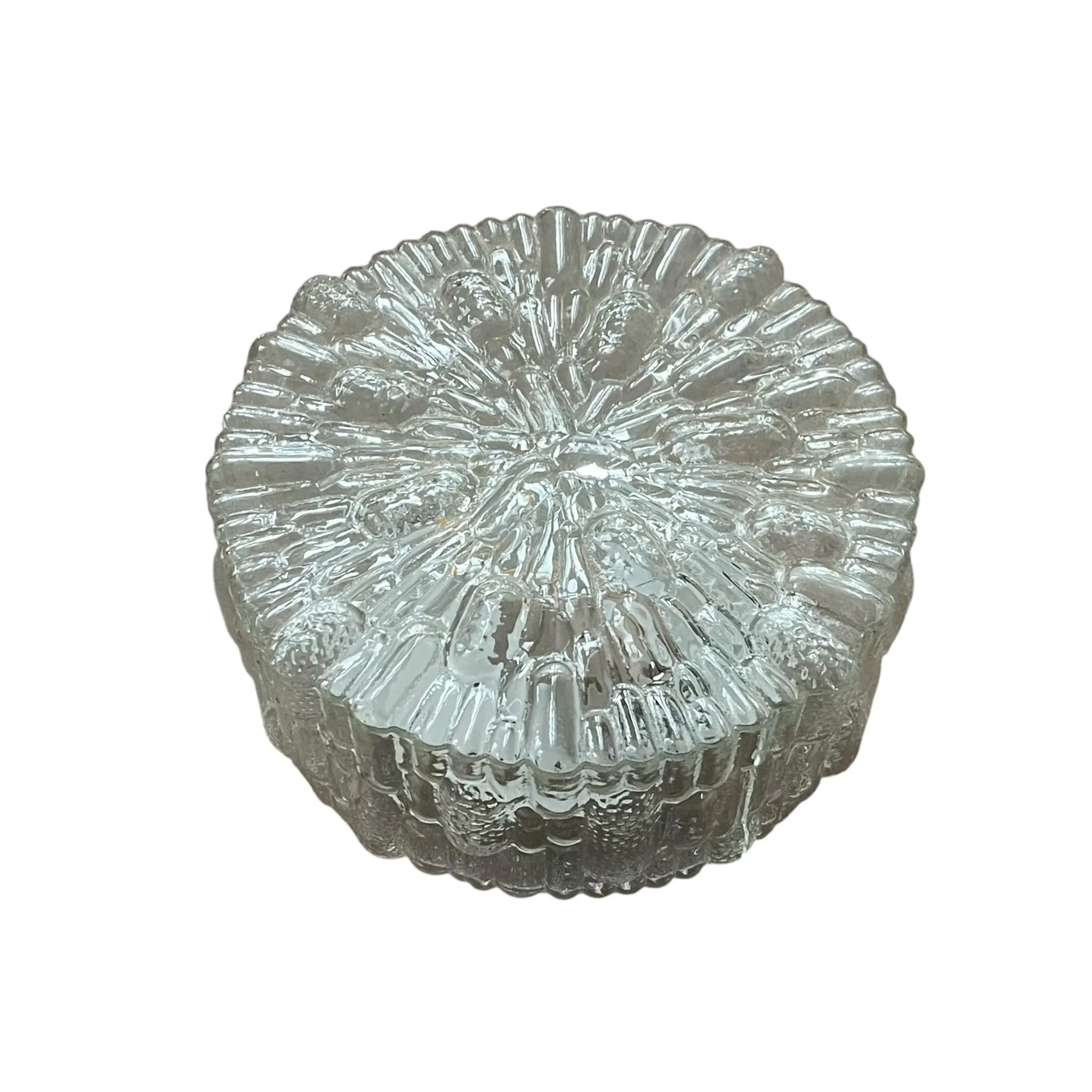 Vintage round wall lamp ceiling light transparent glass reed 1970s 1980s