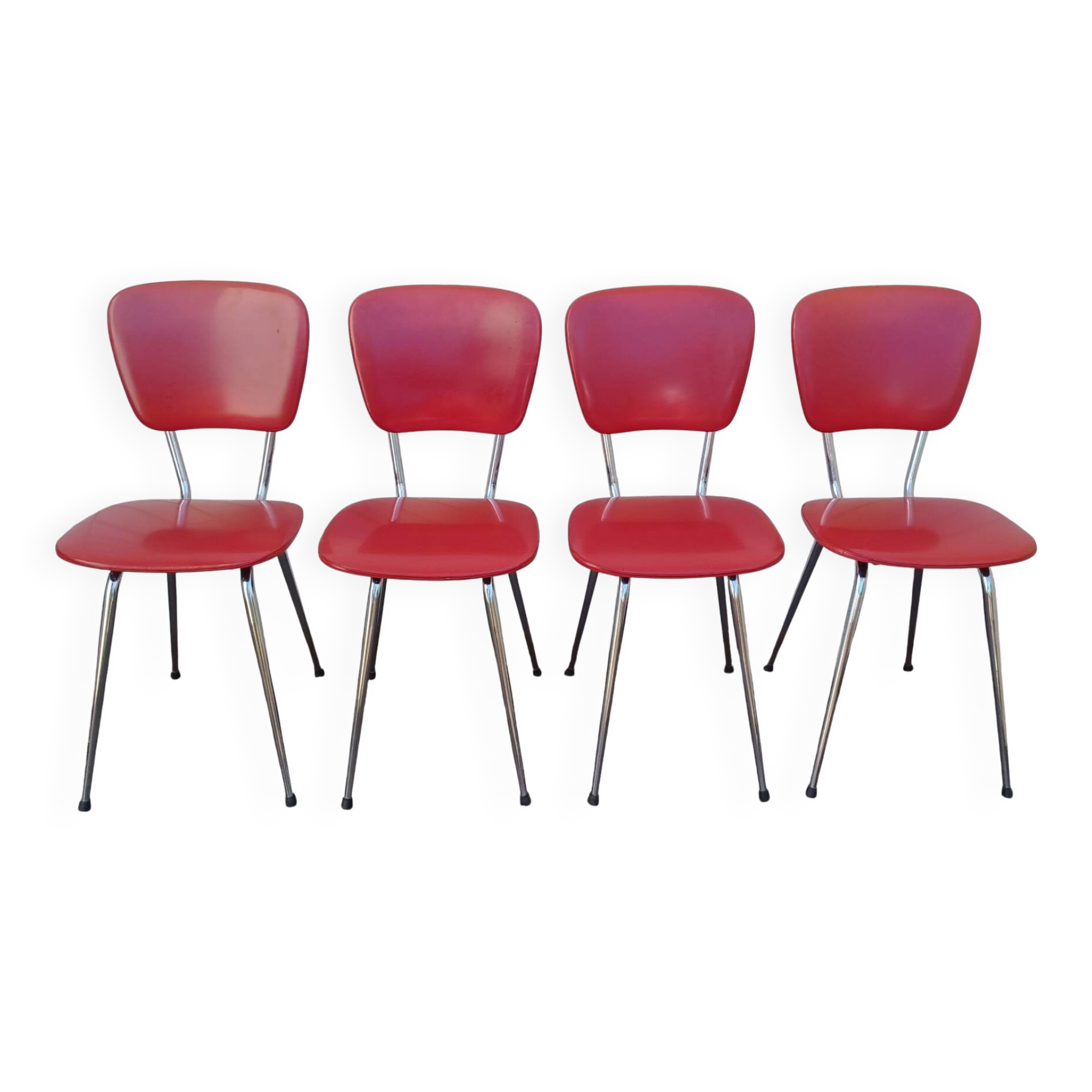 4 vintage Lafargue kitchen chairs in faux leather and chrome