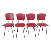 4 vintage Lafargue kitchen chairs in faux leather and chrome