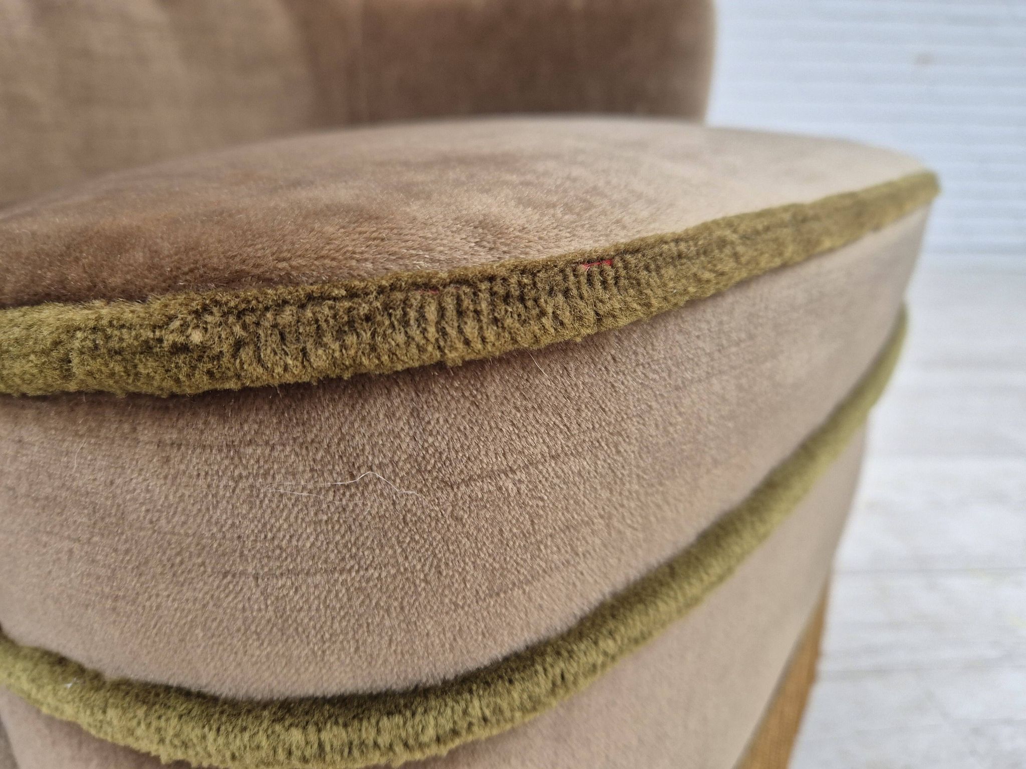 1970s, Danish lounge chair, original condition, furniture velour, beech wood legs.