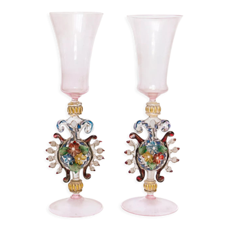 Pink Murano glass flutes