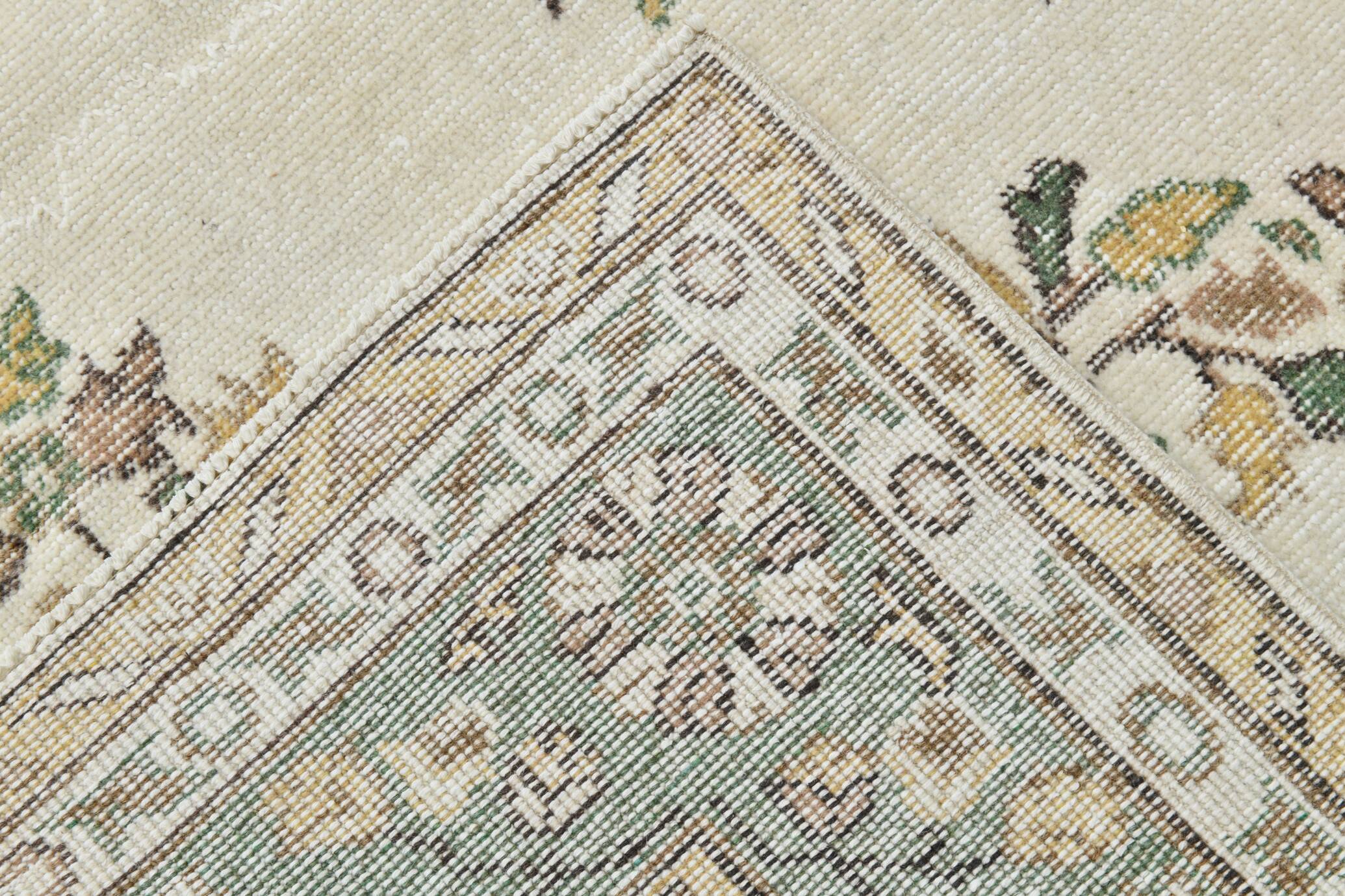 6x10 Beige & Green Geometric Pattern Anatolian Vintage Rug, 185x296 Cm