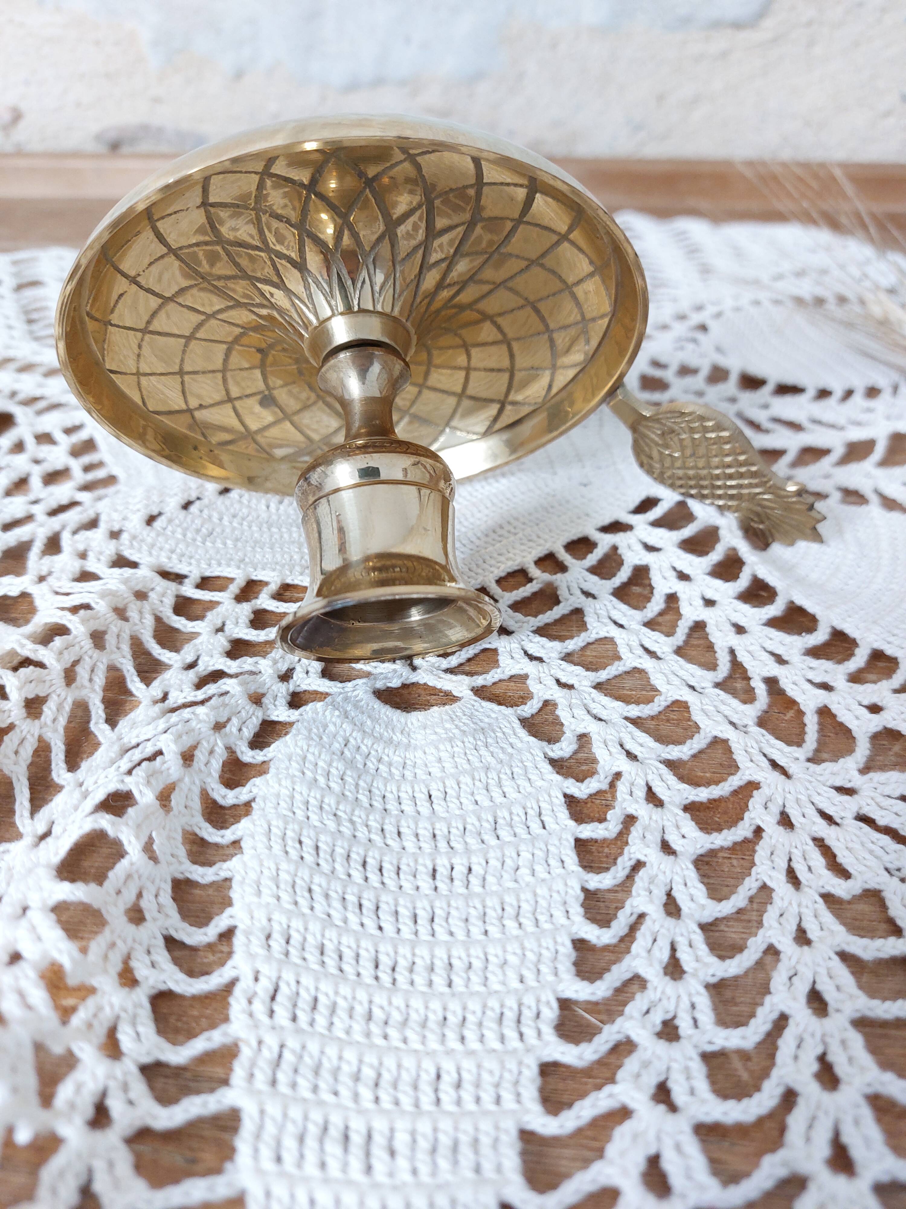 Brass candle holder with pineapple handle, France 50s/60s