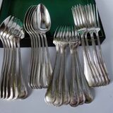 Set of 24 dessert cutlery in silver metal