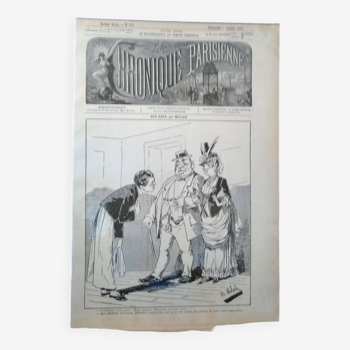 un dessin croquis issue revue d'époque  : Chronique parisienne  1885  illustrateur Moloch