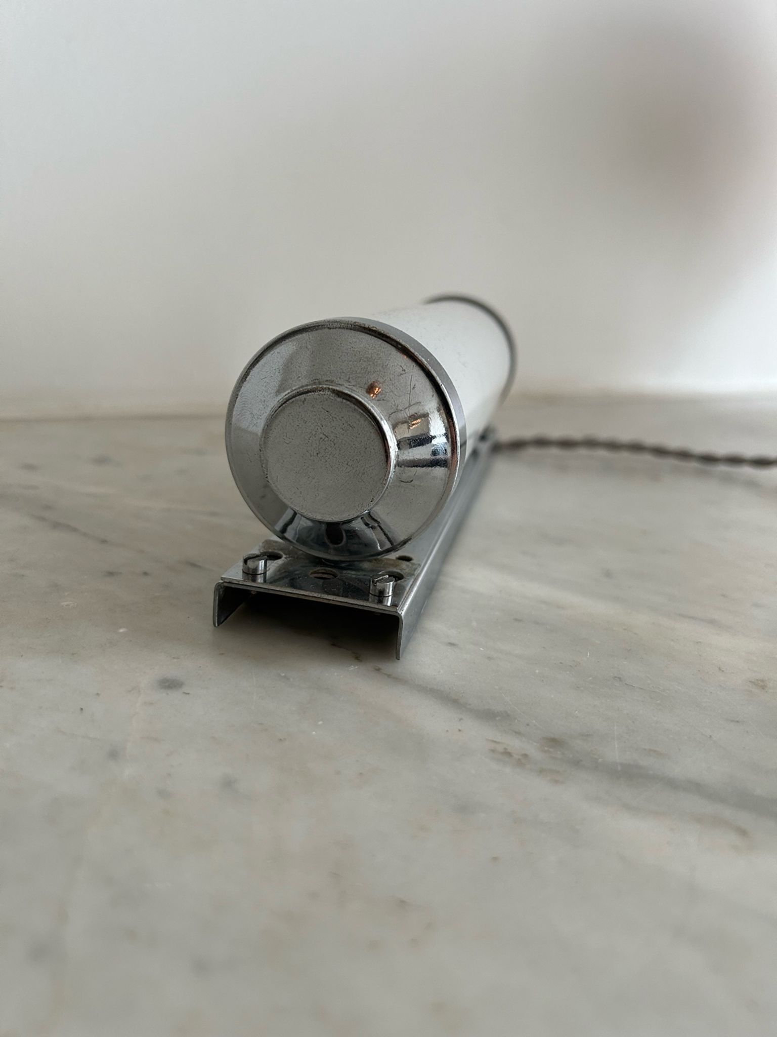 Vintage modernist wall lamp, chrome and opaline glass, France 1930