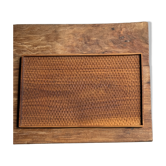 Rectangular solid teak tray with carved edges 40x25