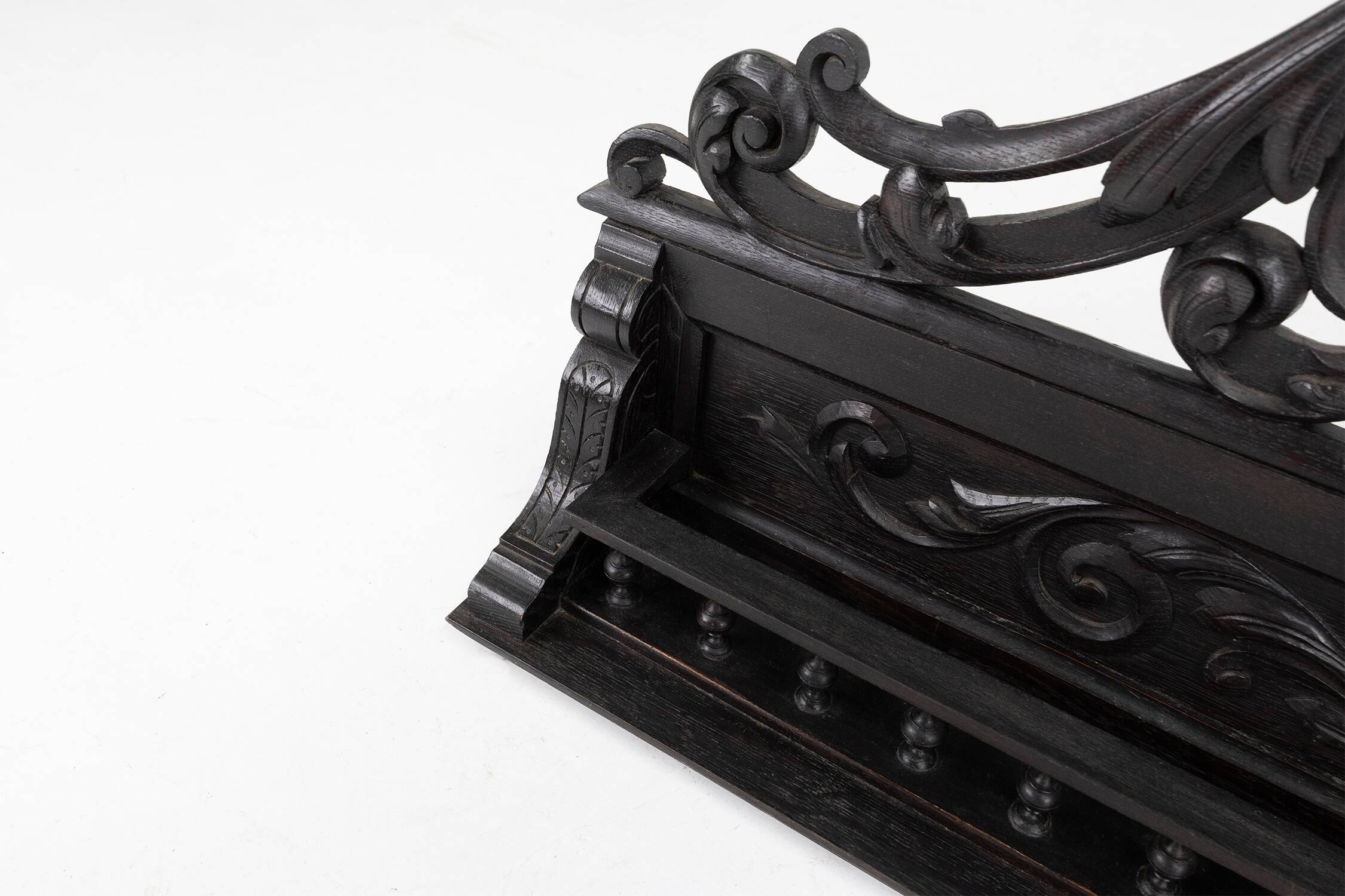 Richly carved baroque black wooden sculptured shelf, France ca. 1850