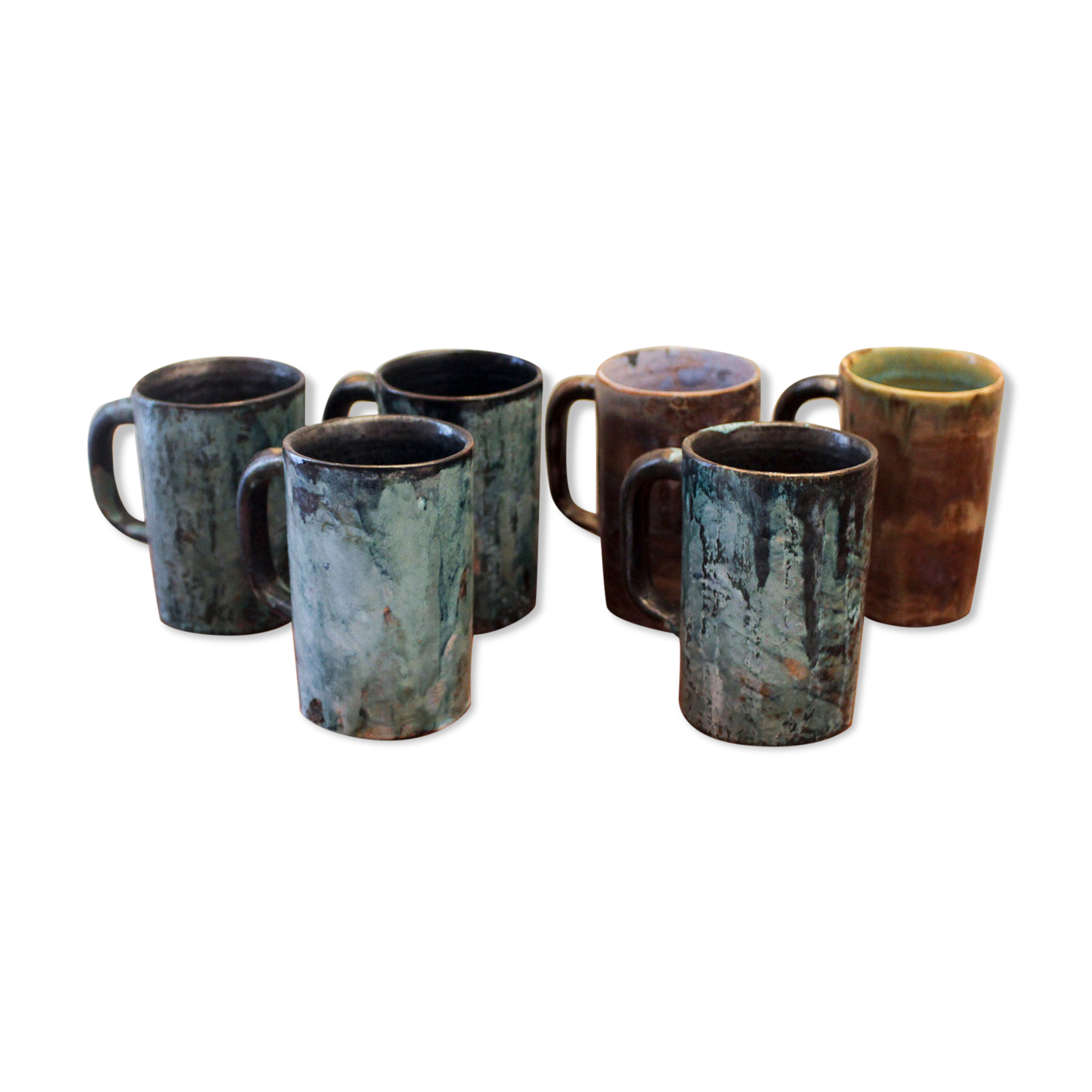 6 glass enamelled ceramic cups by Henry Simon