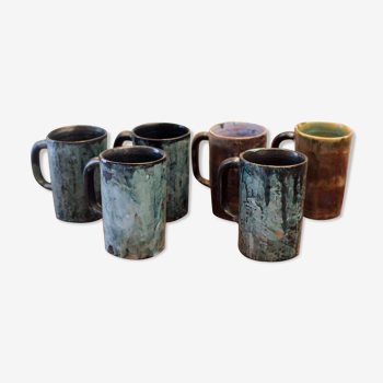 6 glass enamelled ceramic cups by Henry Simon