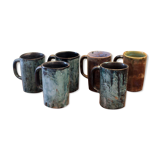6 glass enamelled ceramic cups by Henry Simon