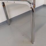 Vintage oval dining table in smoked glass and chrome metal, Space Age style.