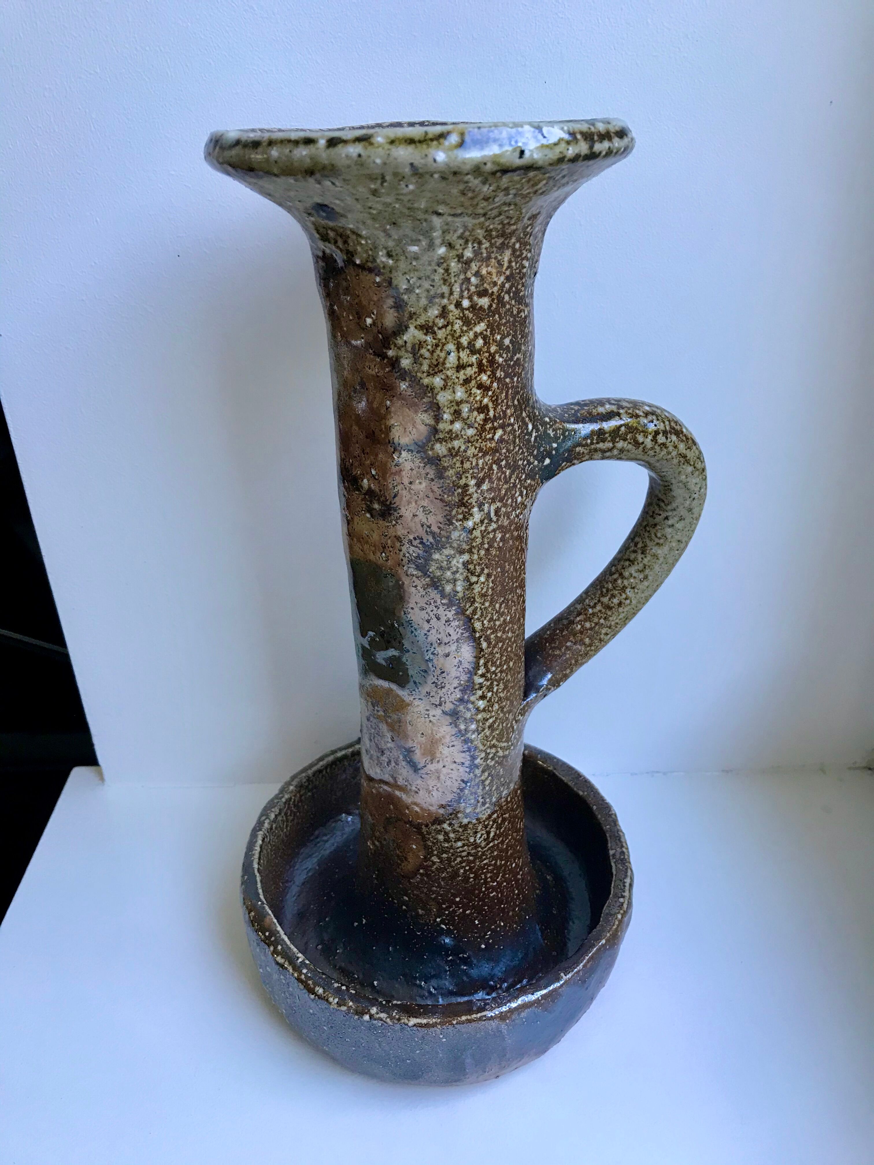 Huge candle holder in pottery / glazed ceramics 60s-70s