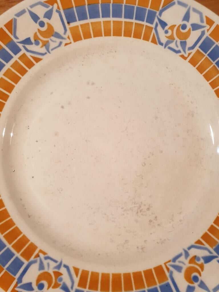 Art Deco dish Badonviller Pontivy orange and blue
