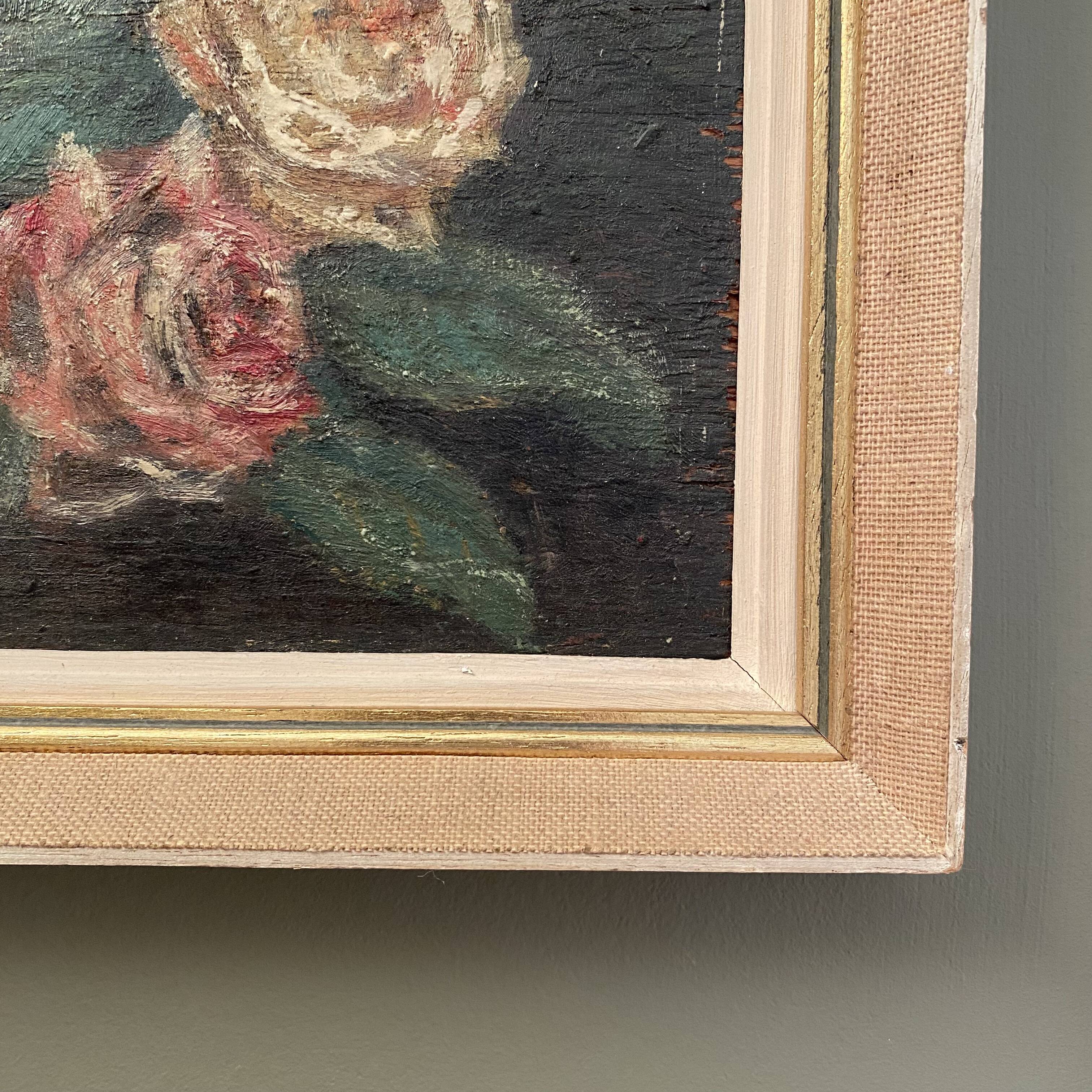 Peinture sur bois bouquet de roses signé
