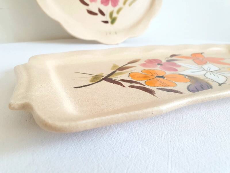 Long flowered stoneware dish from the 70s
