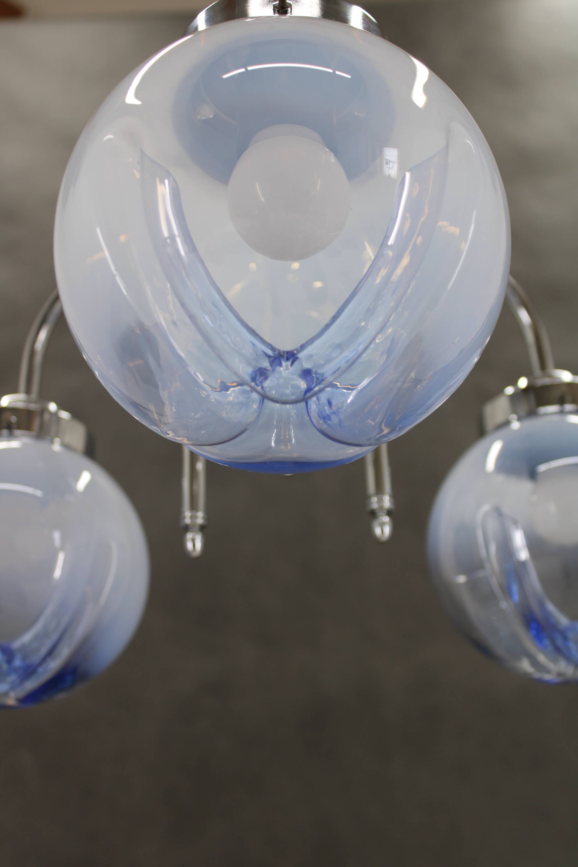 1960s Chrome Plated Chandelier with Murano Glass, Italy