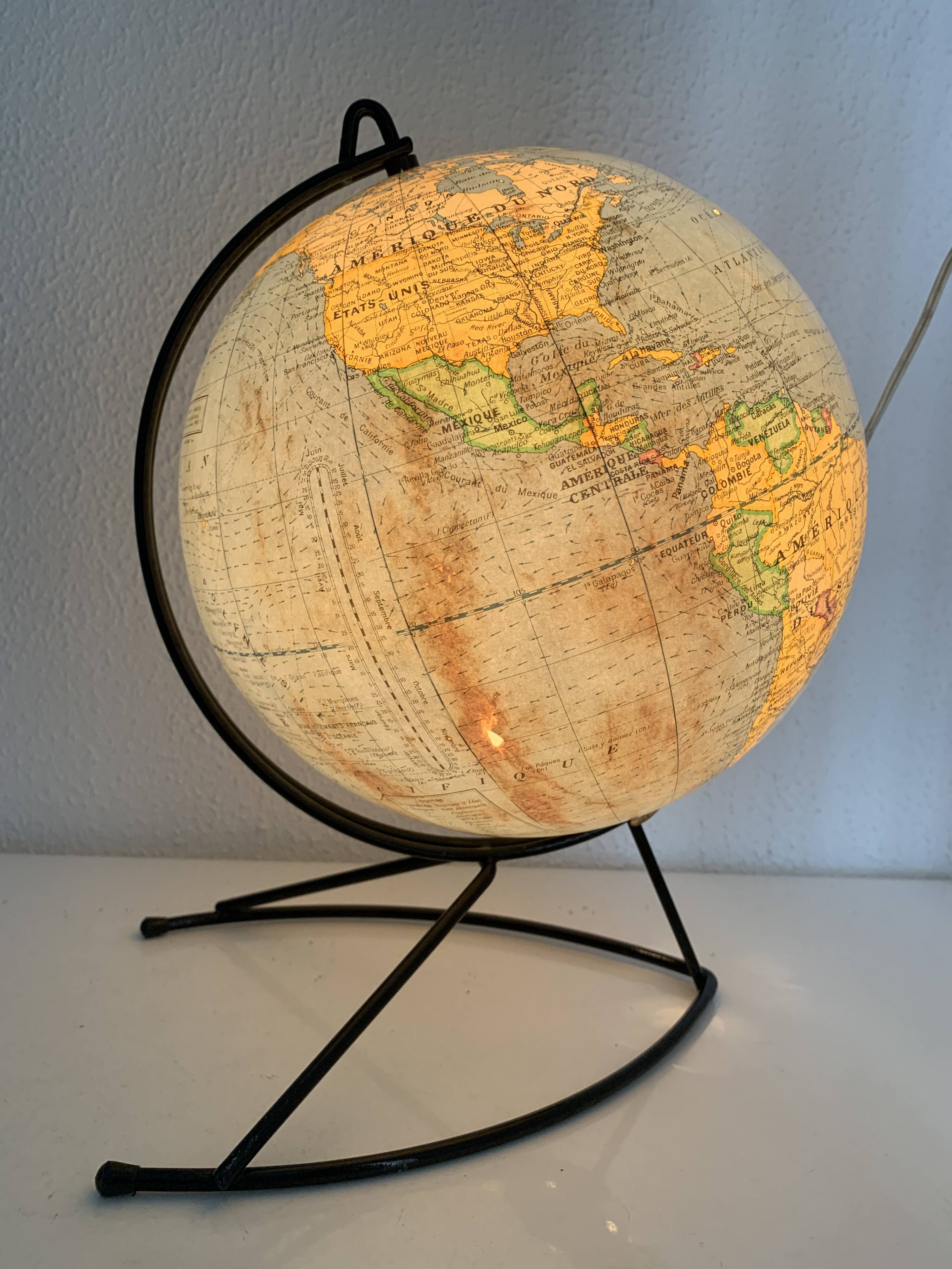 Vintage 1960 globe terrestrial world map Girard Barrère glass - 36 cm