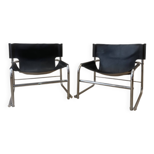 Fauteuils en cuir noir