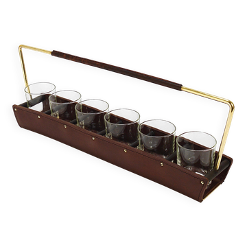 Carl Auböck II porte-verres à boire, cuir et laiton, Autriche années 1950