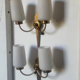 Pair of opaline and brass sconces with 2 branches