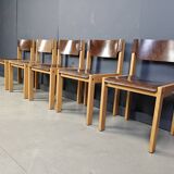Mid-Century Brown and Birch Stacking Chairs set of 5