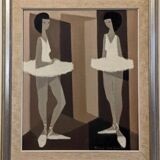 Mid-Century Modern Swedish "Modernist Ballerinas" Vintage Figurative Oil Painting by Fabian Lundqvis
