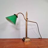 Bronze desk lamp with a green opaline conical shade, 1920.