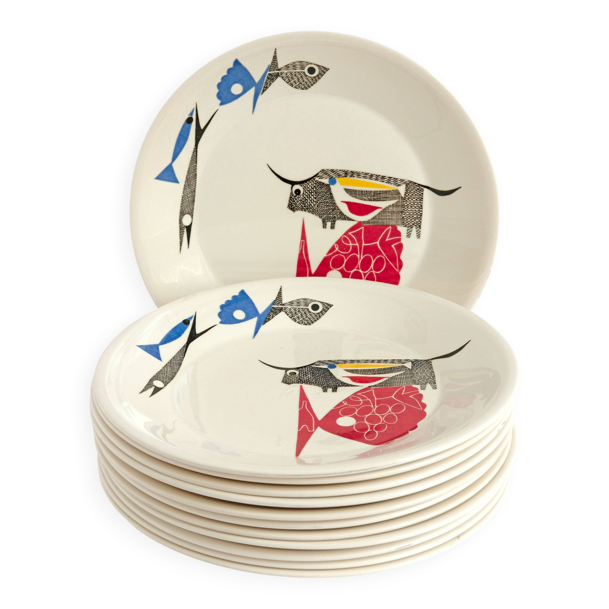 Set of 6 Figgjo Flint A La Carte Dinner Plates - Mid-Century Modern Norway