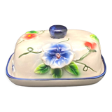 Ceramic butter dish with colored flowers