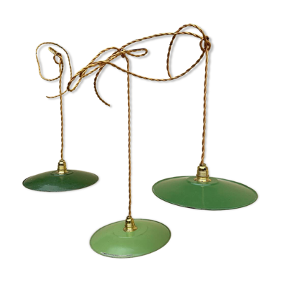 Lot 3 suspension abat jour tôle émaillée vintage ferme indus rétro