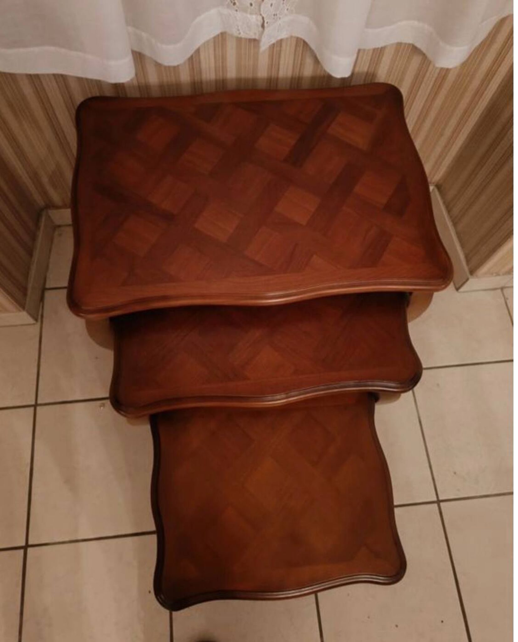 Set of 3 nesting tables in solid cherry wood.