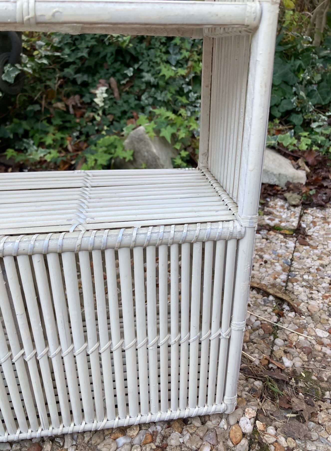 Vintage white rattan wall shelf