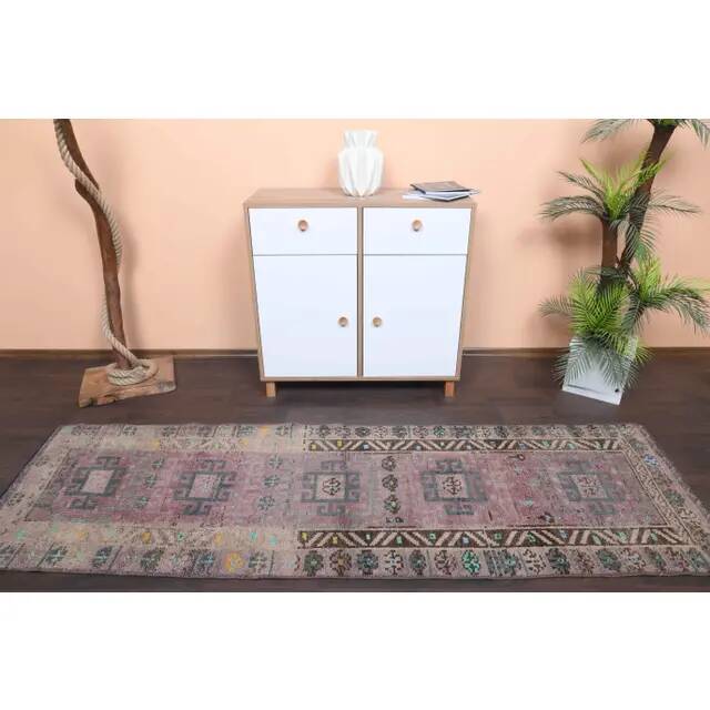 Vintage Turkish Oushak Handmade Wool Cotton Purple Runner Rug 80x260