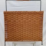 Rattan magazine rack with metal frame from the 50s